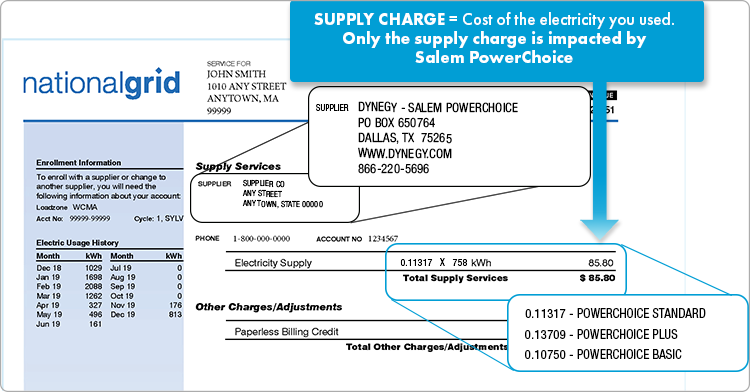 Example National Grid bill showing supply charges